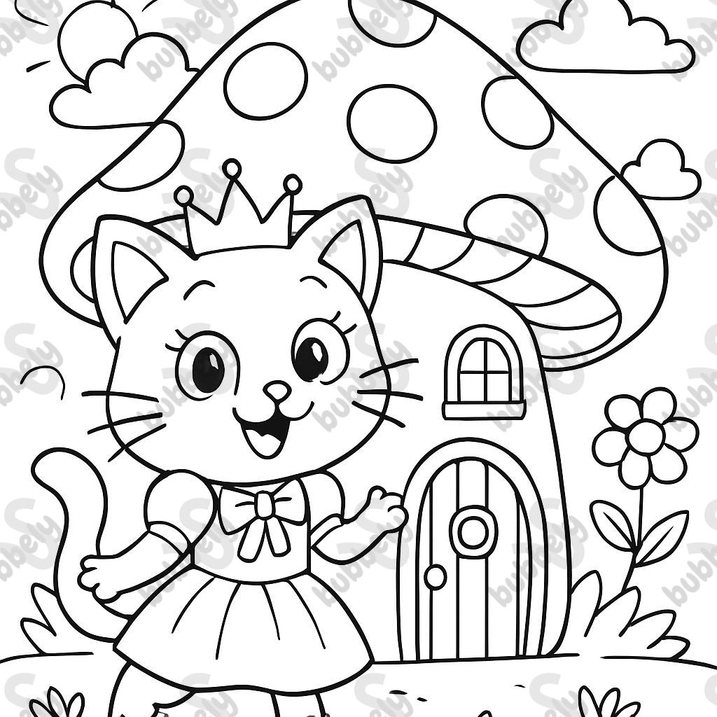 Maison champignon avec une princesse chat Maison champignon avec une princesse chat
