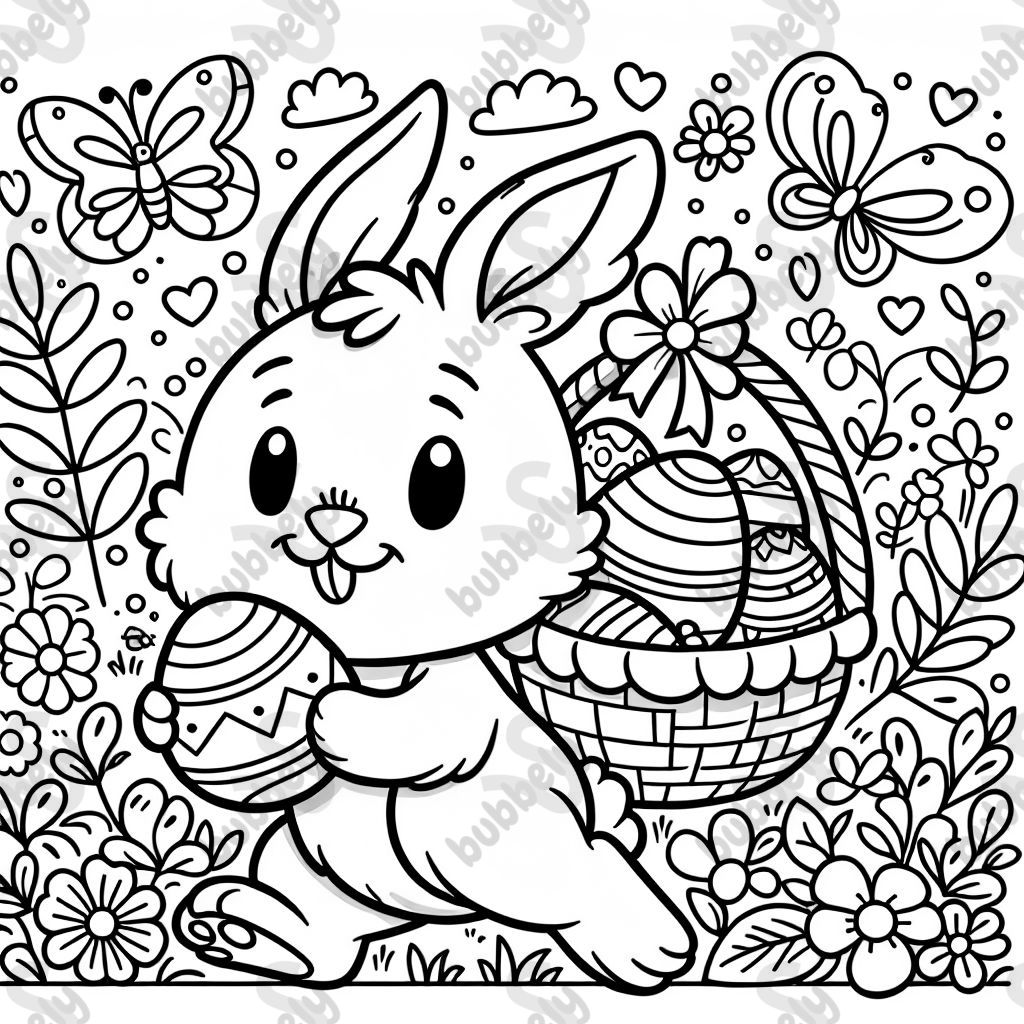 A Easter bunny with an egg basket on its back A Easter bunny with an egg basket on its back