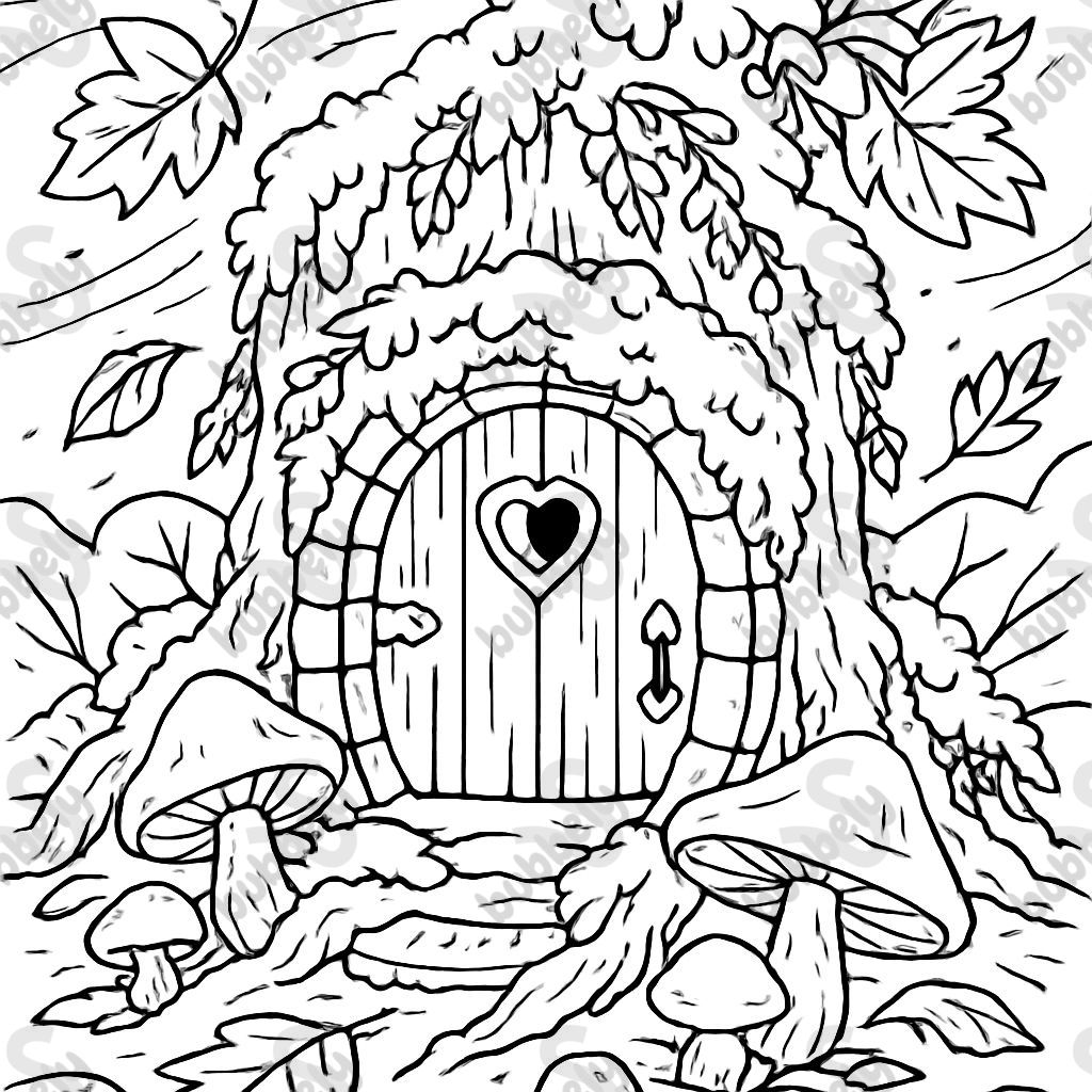 round fairy door surrounded by moss and ivy in a stump and mushrooms, autumnal round fairy door surrounded by moss and ivy in a stump and mushrooms, autumnal