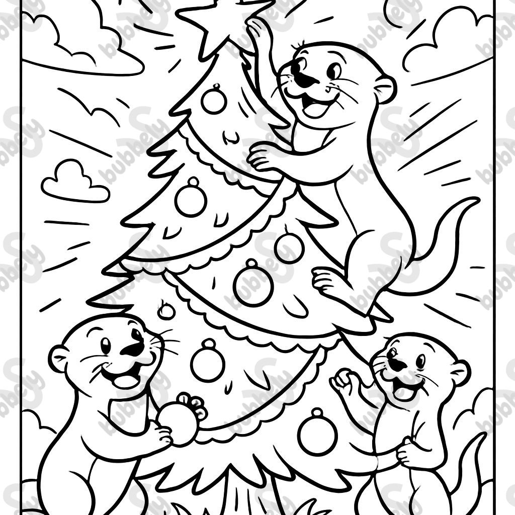 otters decorating a tree otters decorating a tree