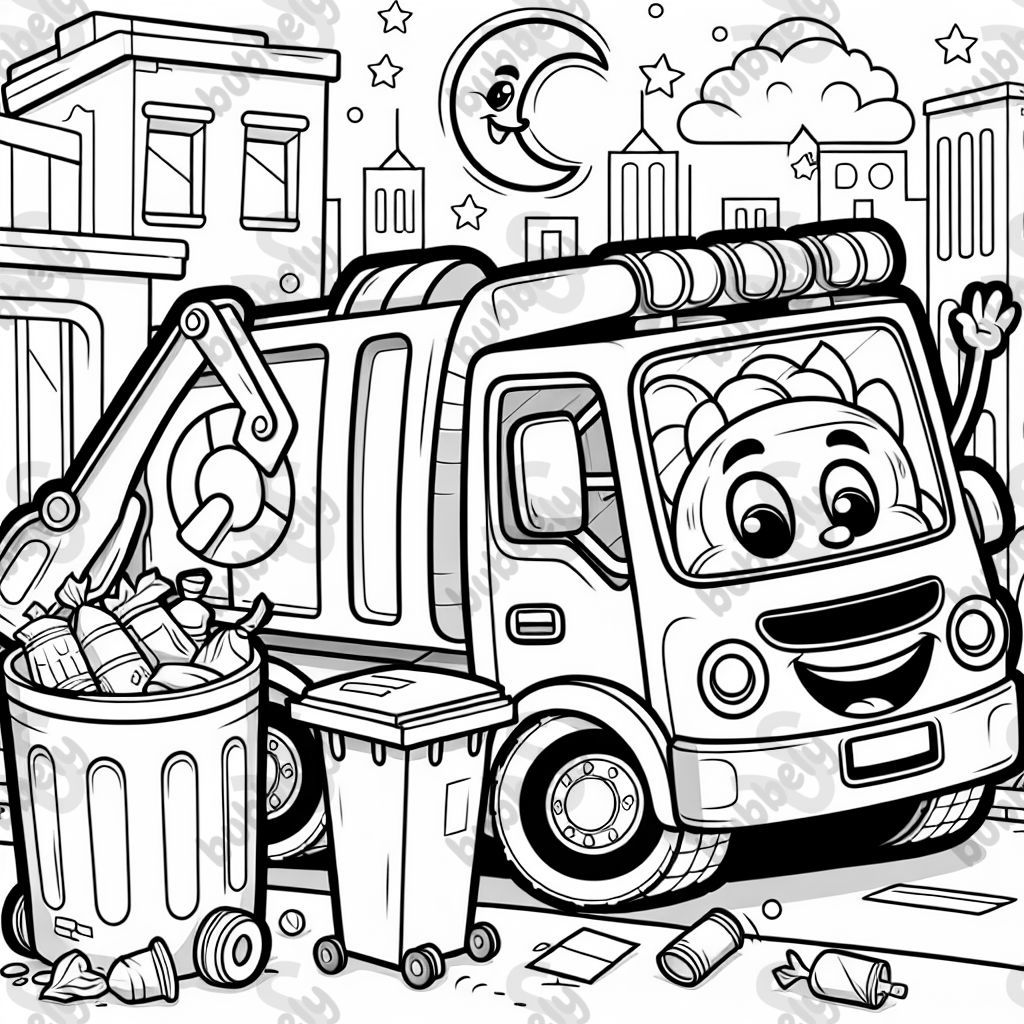 Un camión de basura recogiendo un contenedor de basura. Un camión de basura recogiendo un contenedor de basura.