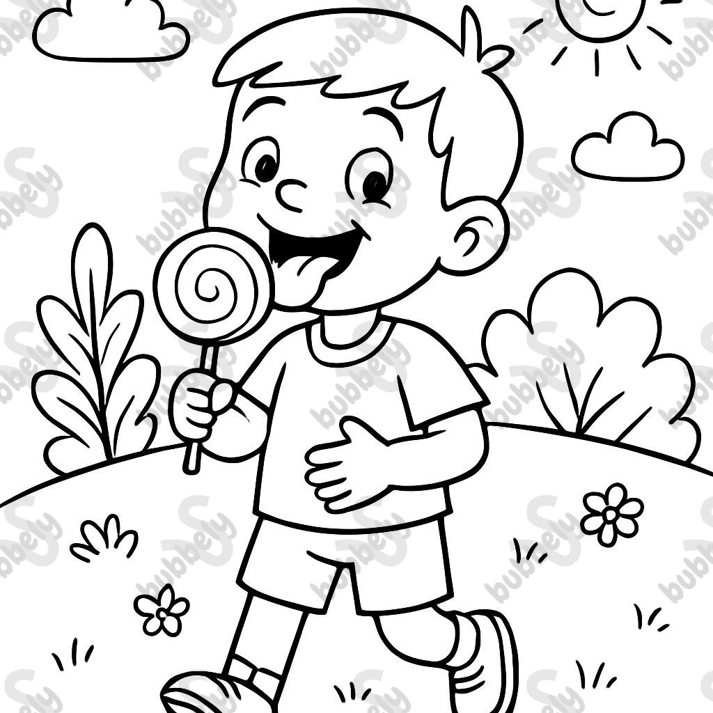 Ein Junge isst einen Lutscher Ein Junge isst einen Lutscher