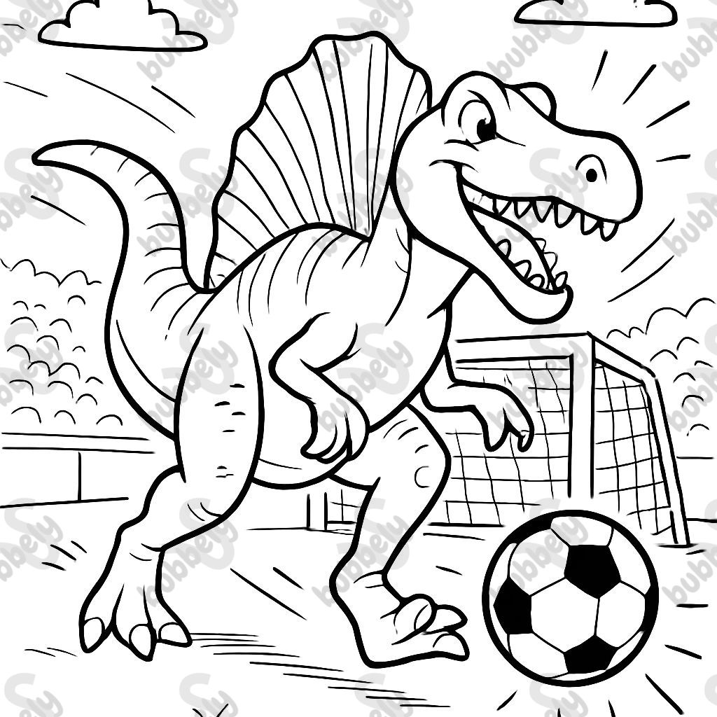 Un Spinosaurus en el campo de fútbol que es amigable. Por favor. Un Spinosaurus en el campo de fútbol que es amigable. Por favor.