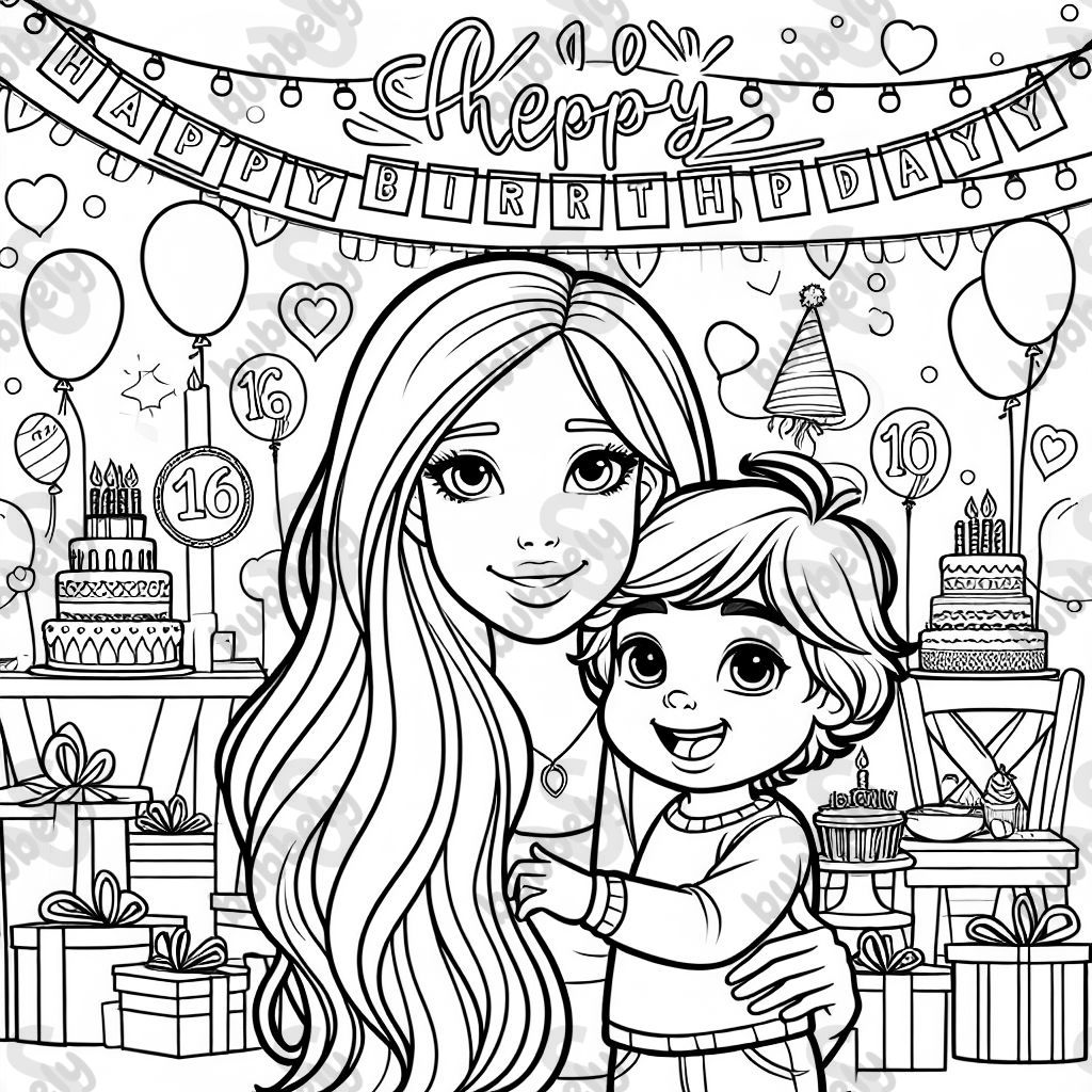 Eine 16. Geburtstagsfeier mit einem Teenager-Mädchen mit langen Haaren und einem einjährigen Bruder.