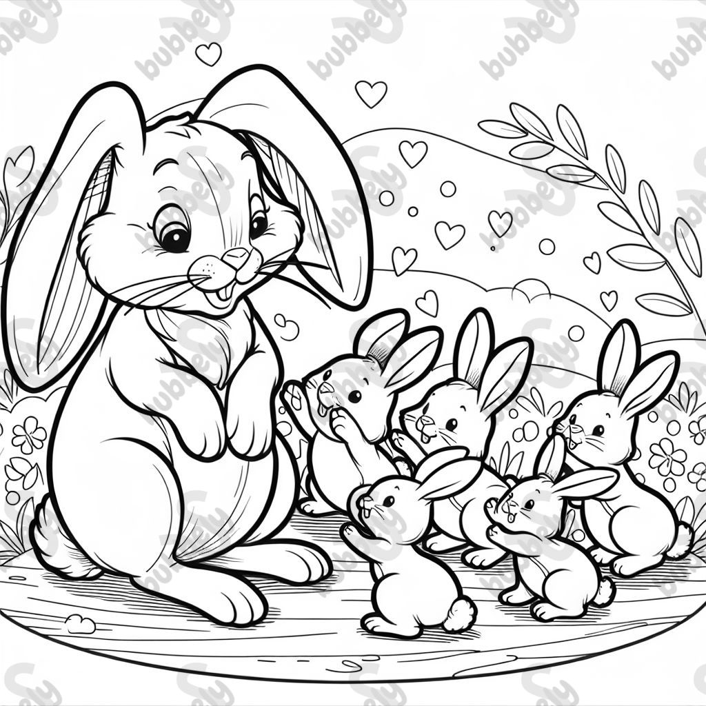 madre conejo con 4 conejitos madre conejo con 4 conejitos