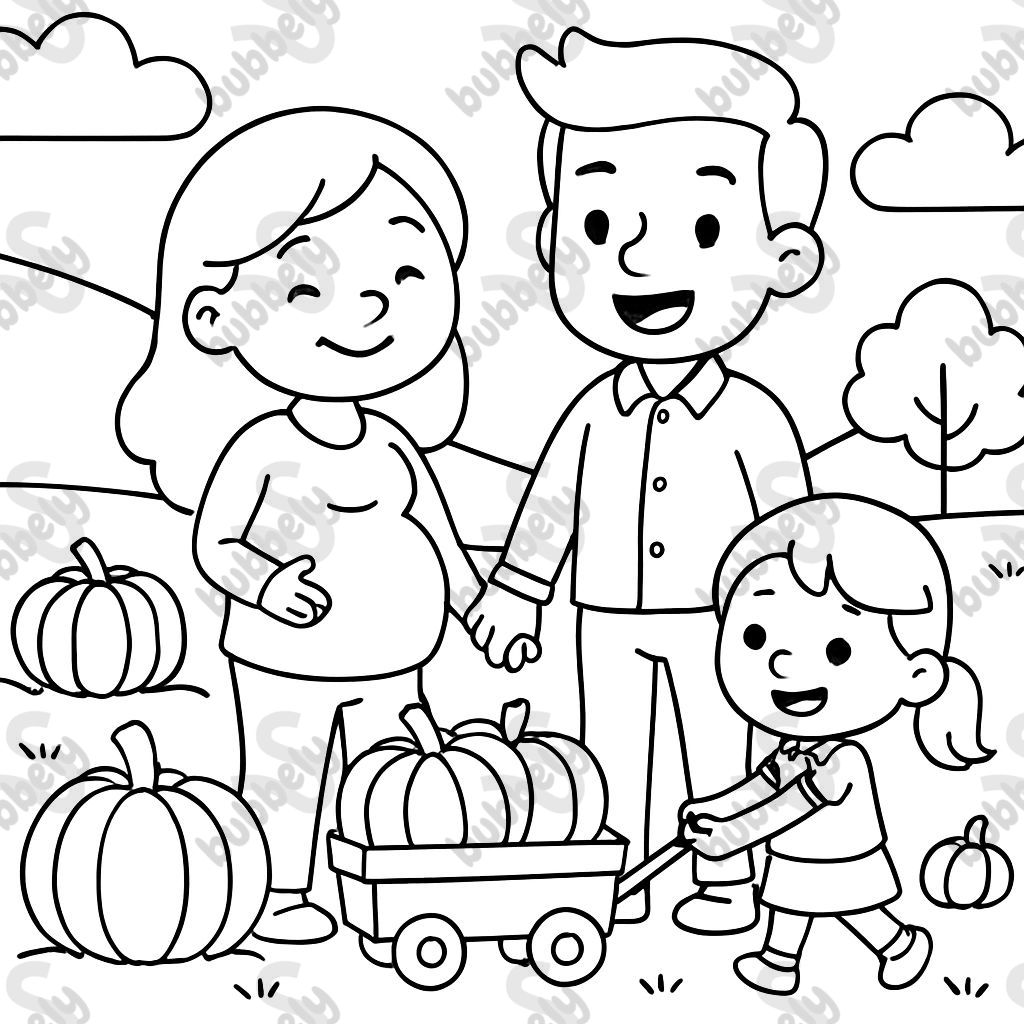 Mamá embarazada con su esposo e hija en un campo de calabazas tirando de una carretilla de calabazas. Mamá embarazada con su esposo e hija en un campo de calabazas tirando de una carretilla de calabazas.