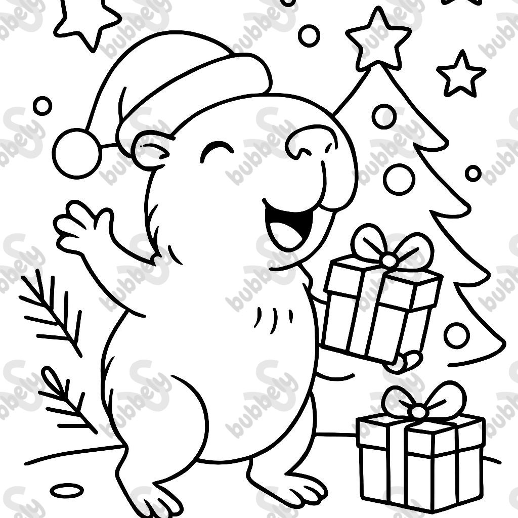 a capybara celebrating Christmas. it has a hat on its head a capybara celebrating Christmas. it has a hat on its head