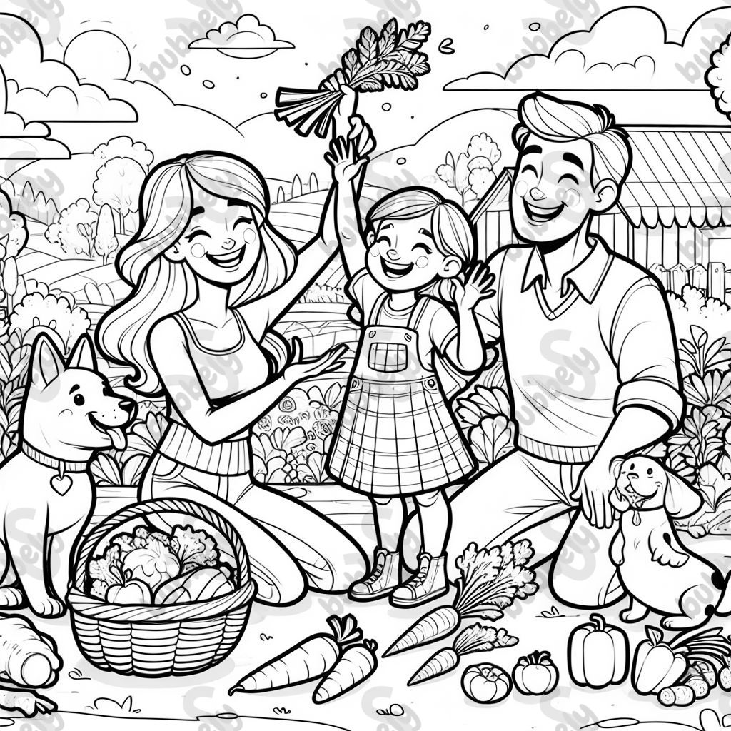 Mama Papa Mädchen Hund und katze mit gemüse Mama Papa Mädchen Hund und katze mit gemüse