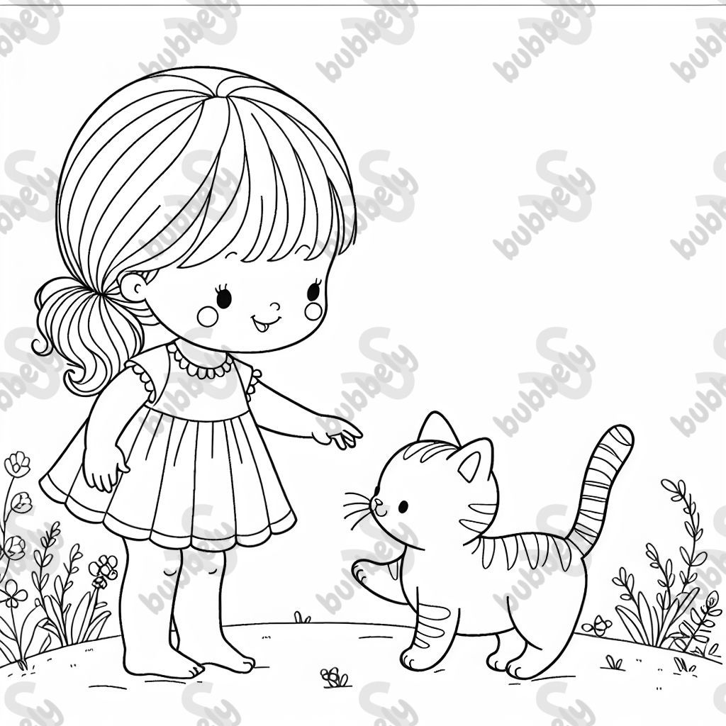 Un gato jugando con una niña pequeña