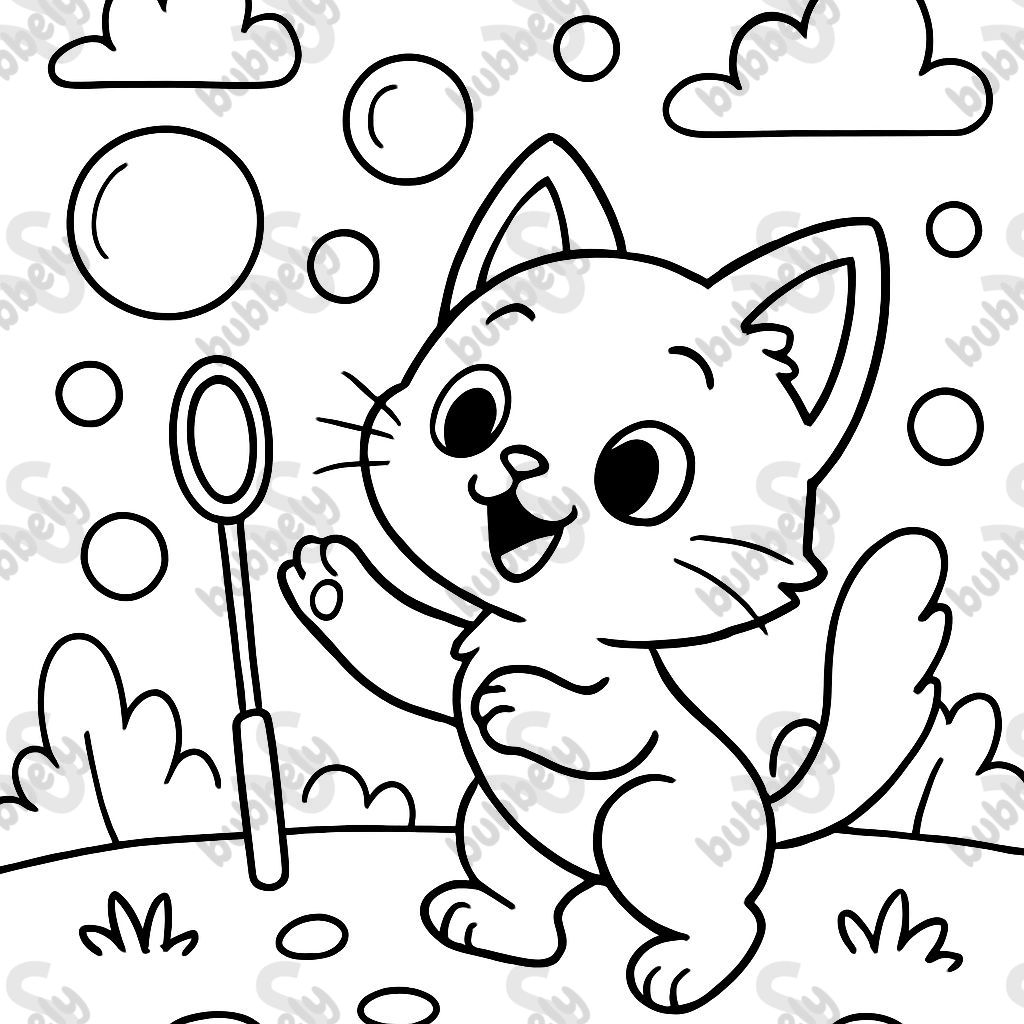 Katze spielt mit Seifenblasen Katze spielt mit Seifenblasen