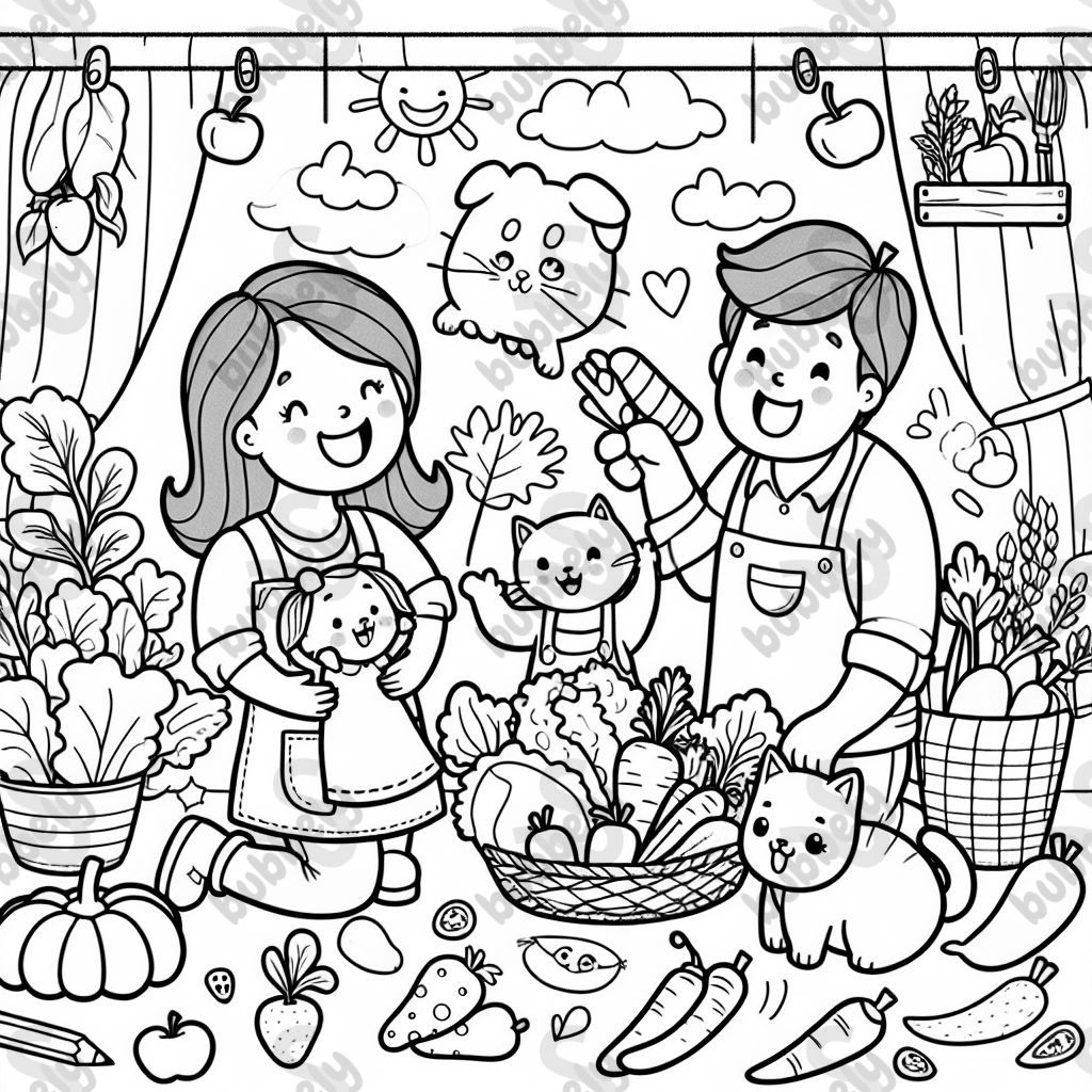 Mama, Papa, Katze, Hund und Gemüse Mama, Papa, Katze, Hund und Gemüse