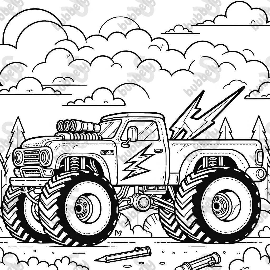 a monster truck with lightning on the side a monster truck with lightning on the side