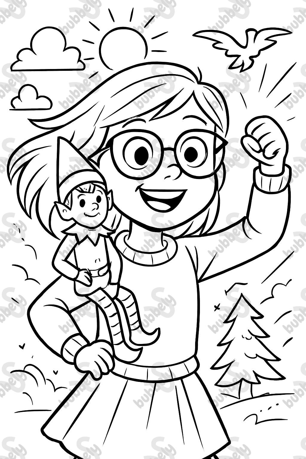 girl with glasses with elf on the shelf on her shoulder girl with glasses with elf on the shelf on her shoulder