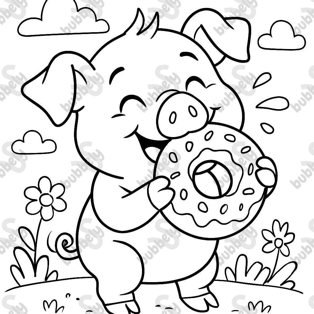 Un cochon mordant un donut. Un cochon mordant un donut.