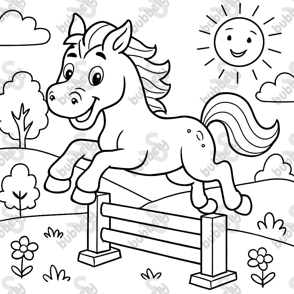 Caballo saltando en medio del salto Caballo saltando en medio del salto