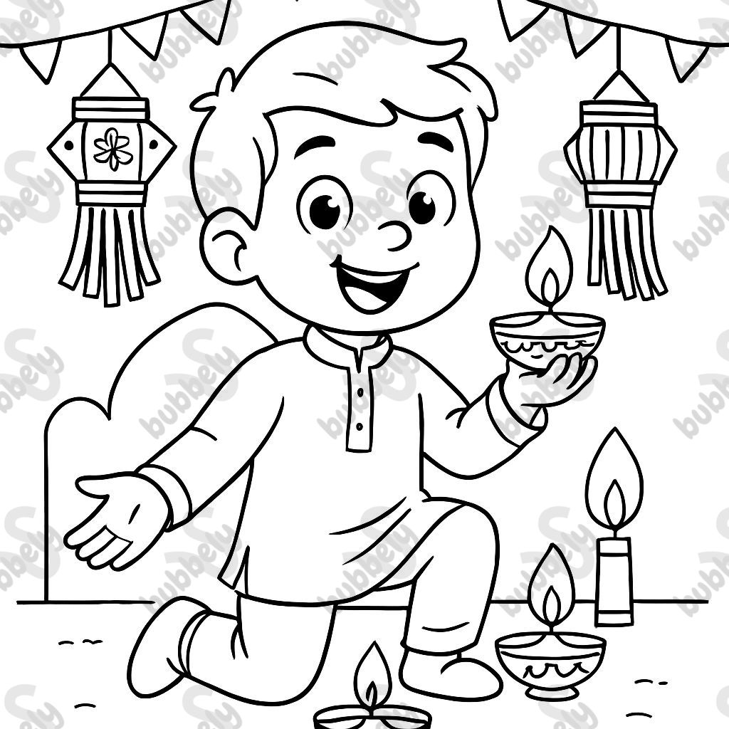 An image for the festival of lights Diwali. with a boy, candles, no fireworks An image for the festival of lights Diwali. with a boy, candles, no fireworks
