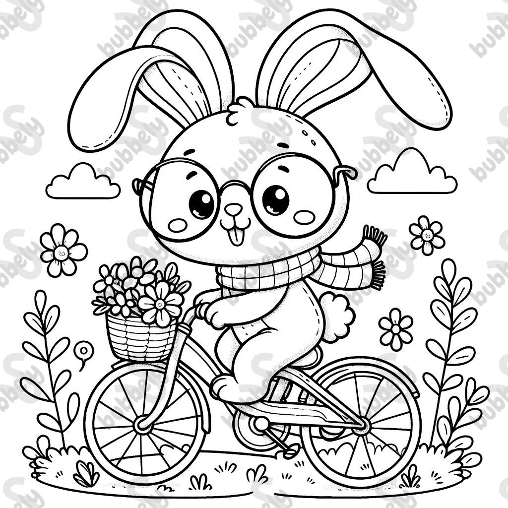 einen hasen mit großer runder brille, der auf einem fahrrad fäht