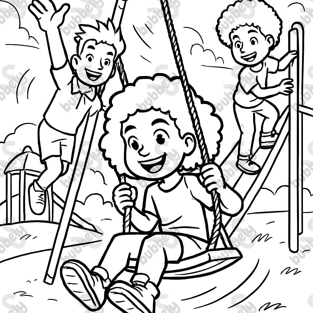 Children with different hairstyles playing at the playground. Children with different hairstyles playing at the playground.