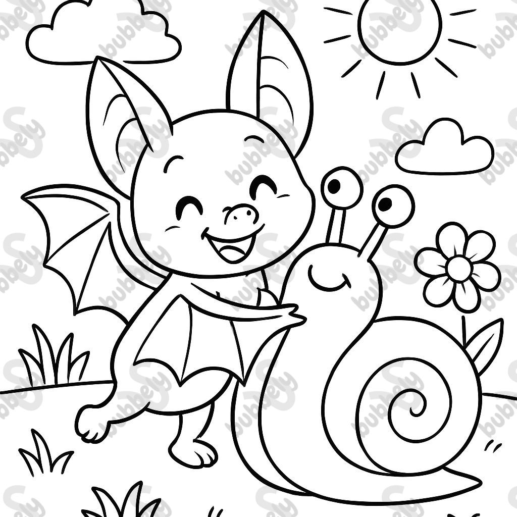 une chauve-souris embrassant un escargot. une chauve-souris embrassant un escargot.