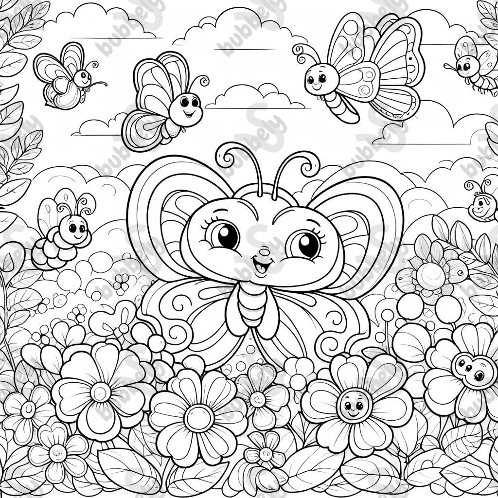 Una mariposa y otros insectos con flores de fondo Una mariposa y otros insectos con flores de fondo