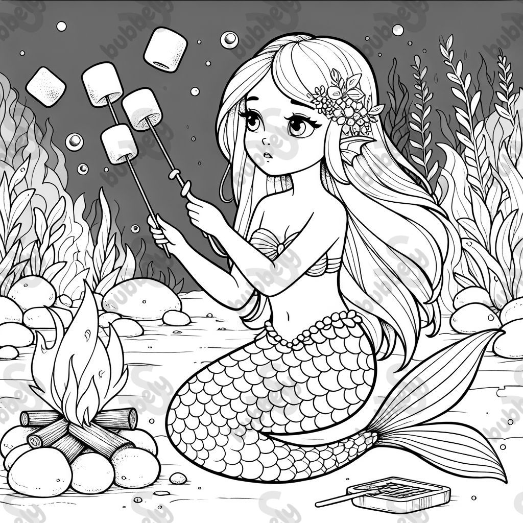 Mermaid toasting marshmallows