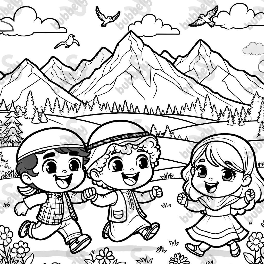 Kinder, die draußen spielen mit Blick auf die Kaskadenberge