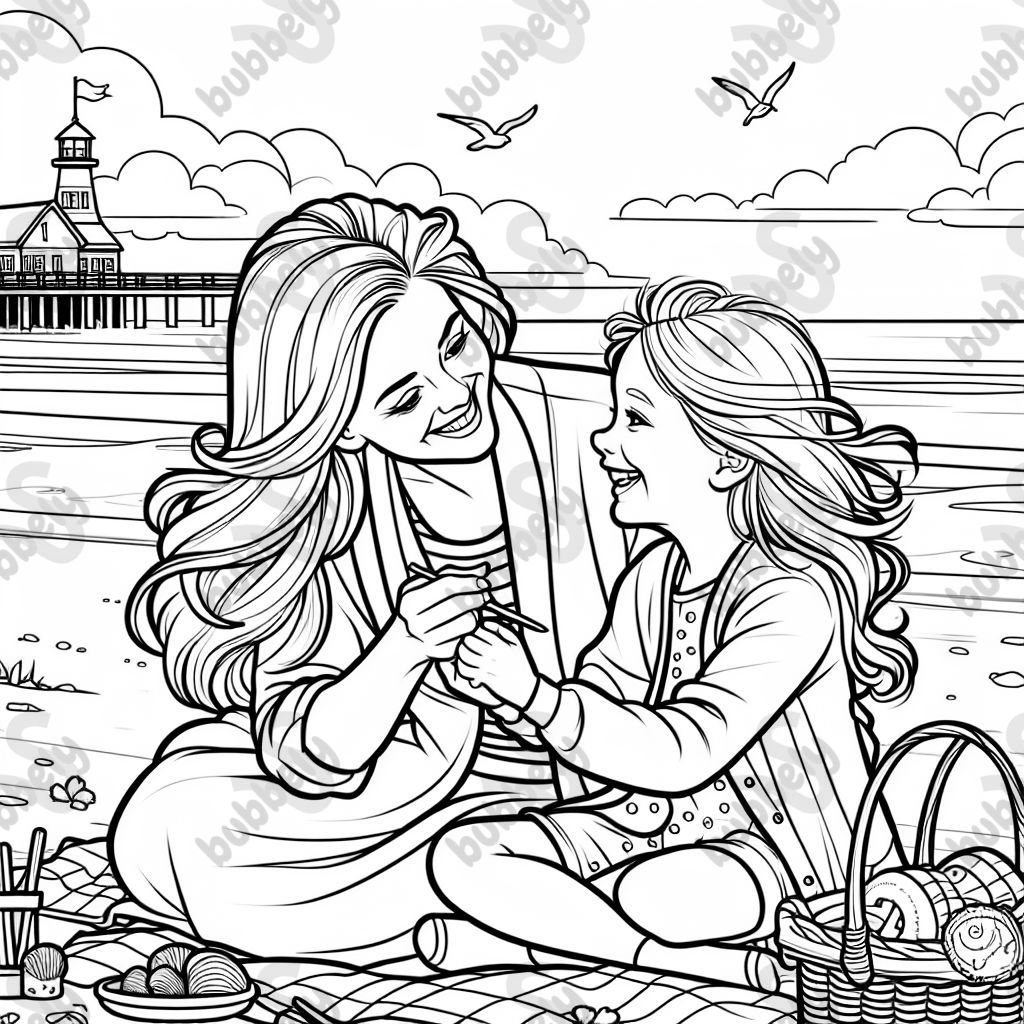 Niña rubia de nueve años con cabello largo y niña rubia de cuatro años con cabello largo se abrazan con mamá en la playa del mar del Norte Niña rubia de nueve años con cabello largo y niña rubia de cuatro años con cabello largo se abrazan con mamá en la playa del mar del Norte