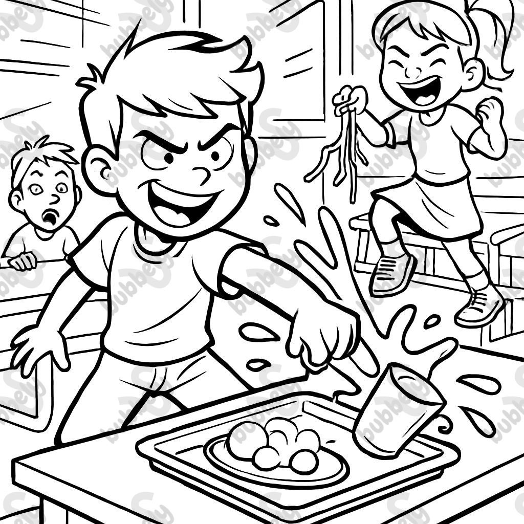 Niños portándose mal en el comedor escolar. Niños portándose mal en el comedor escolar.