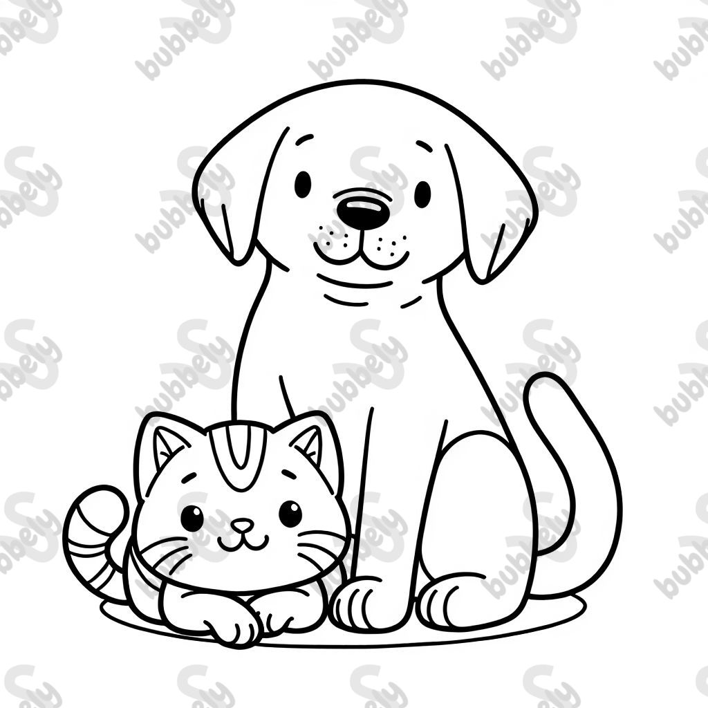 tabby cat with white belly and lab retriver