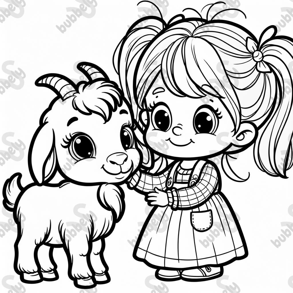 A blonde toddler girl with pigtails petting a friendly goat. A blonde toddler girl with pigtails petting a friendly goat.