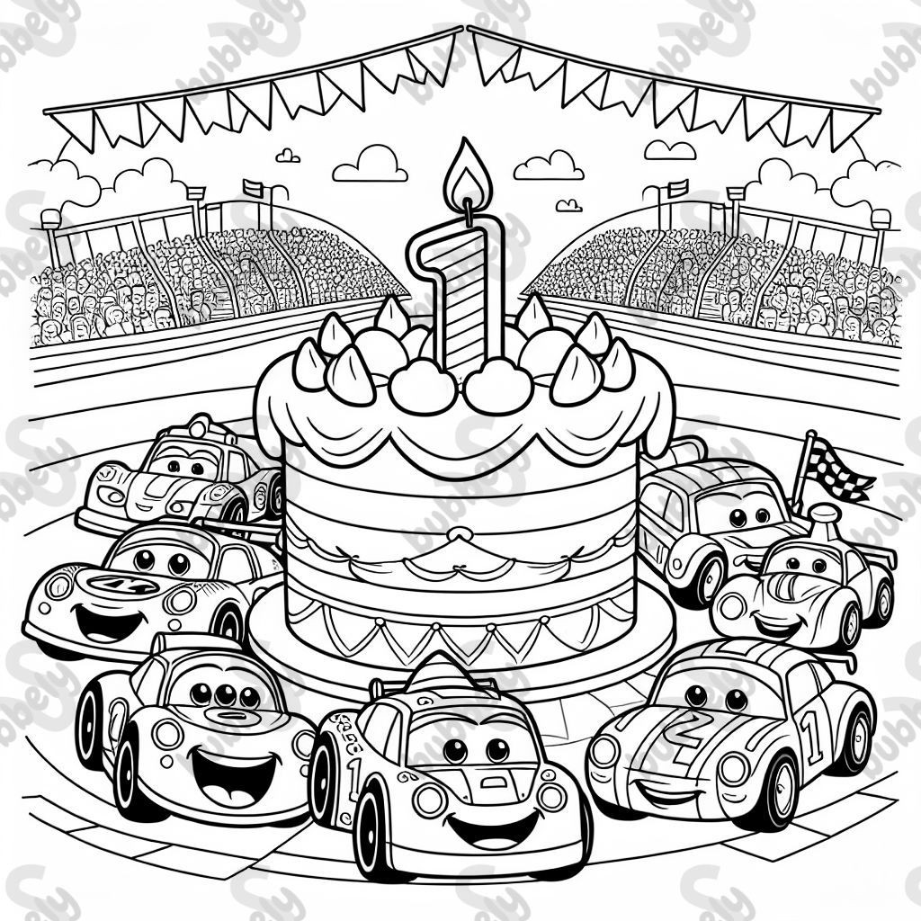 Rennwagen mit einer Torte zum ersten Geburtstag Rennwagen mit einer Torte zum ersten Geburtstag