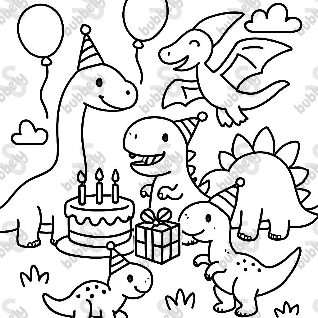 Cinco dinosaurios celebrando un cumpleaños Cinco dinosaurios celebrando un cumpleaños