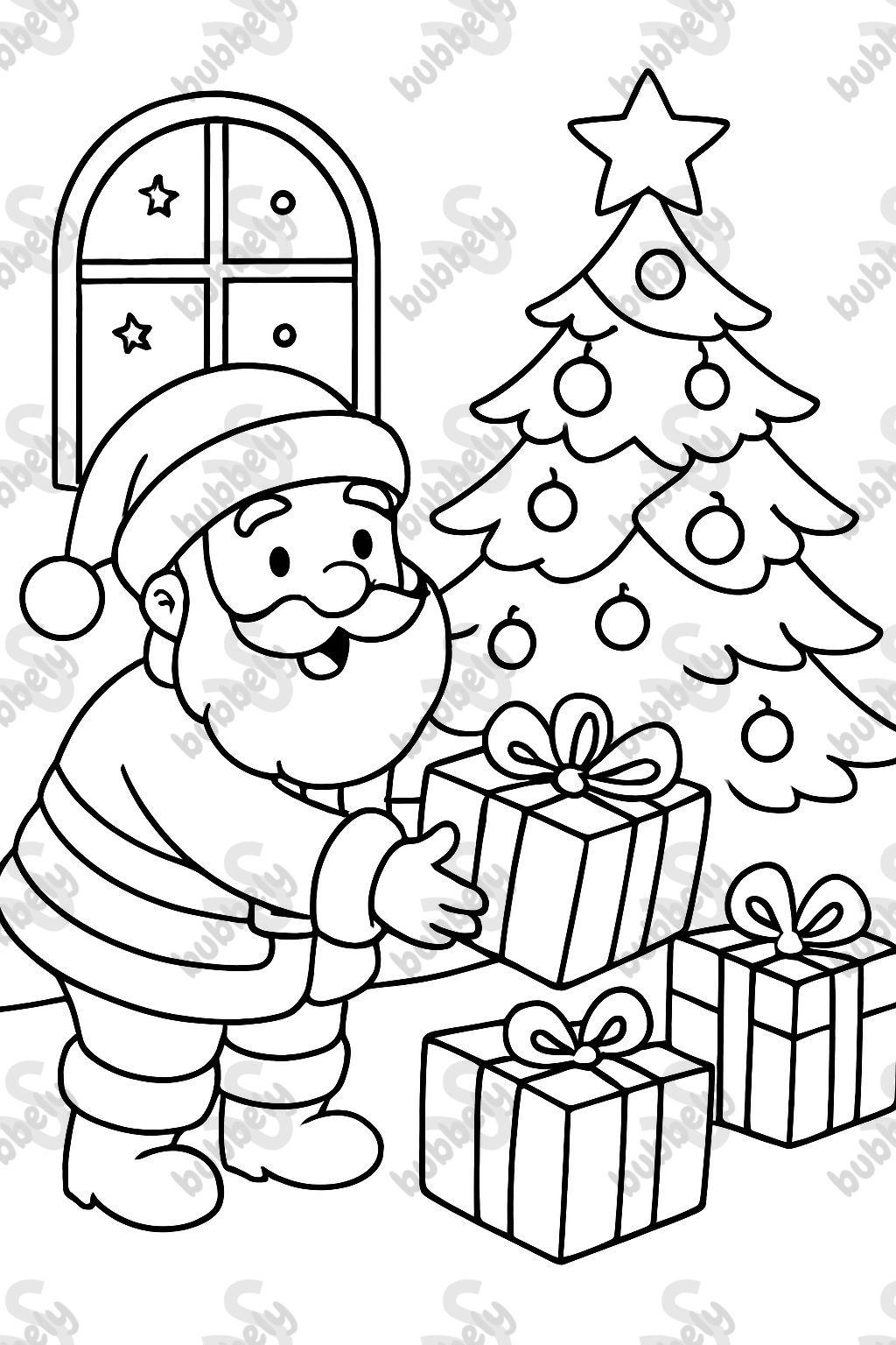 Der Weihnachtsmann legt Geschenke unter den Baum. Der Weihnachtsmann legt Geschenke unter den Baum.