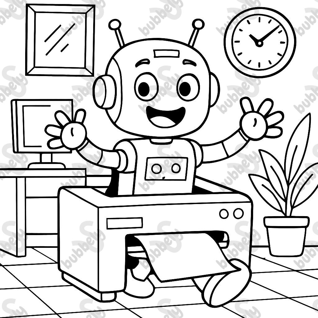 a robot coming out of the printer in the office a robot coming out of the printer in the office