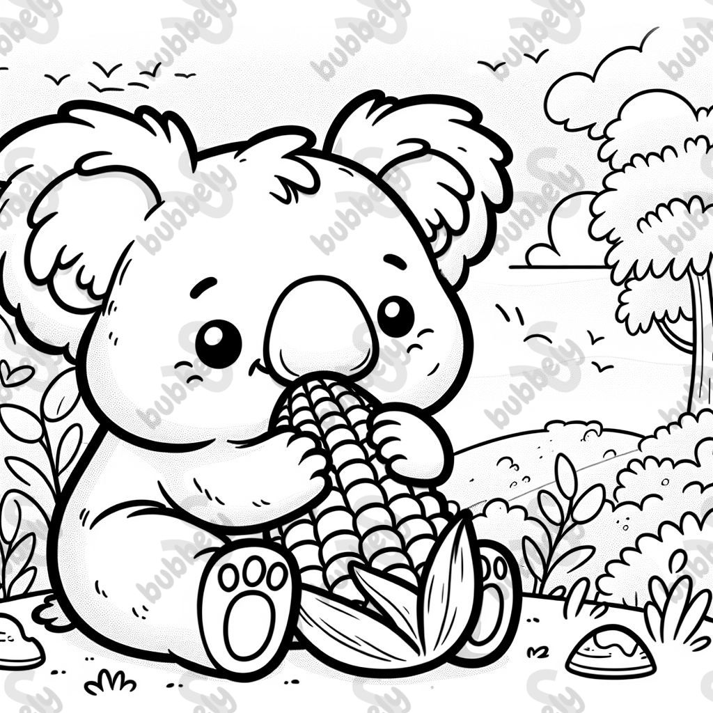 A koala eating corn