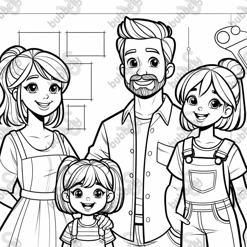 Vater mit Ziegenbart, Mutter und zwei Töchter (eine Tochter mit kurzen Haaren. Die zweite größere Tochter mit Haaren bis zum hintern) Vater mit Ziegenbart, Mutter und zwei Töchter (eine Tochter mit kurzen Haaren. Die zweite größere Tochter mit Haaren bis zum hintern)