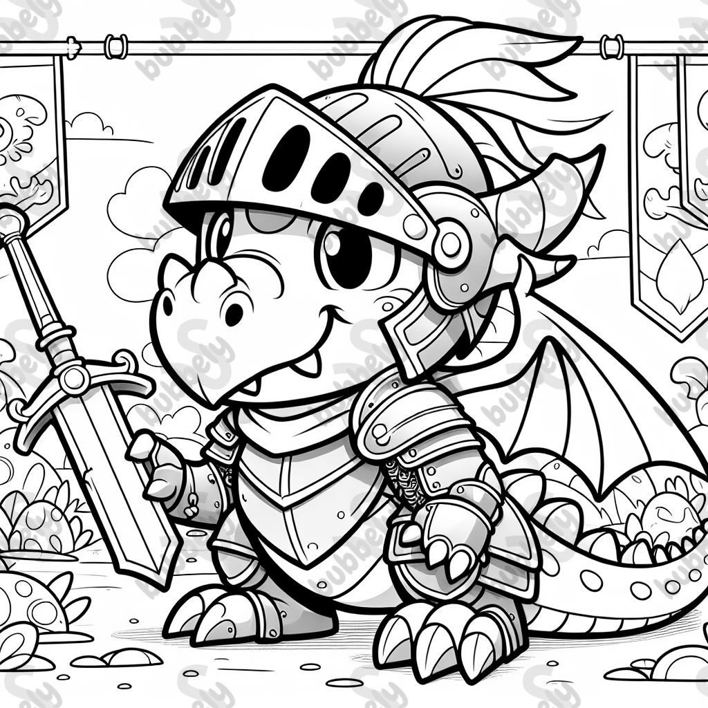 A thrilling drawing of a dragon dressed in shiny knight armor. Perfect for coloring for kids. A thrilling drawing of a dragon dressed in shiny knight armor. Perfect for coloring for kids.