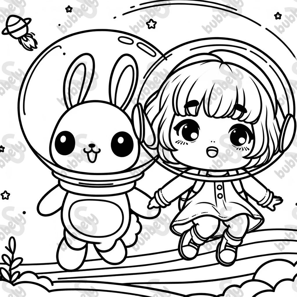 Girl and Bunny going into outer space Girl and Bunny going into outer space