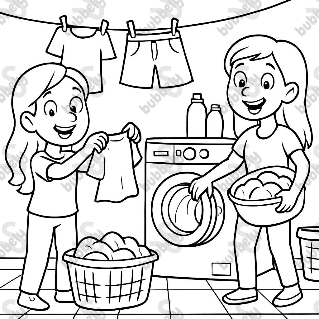 2 women with long hair doing laundry 2 women with long hair doing laundry