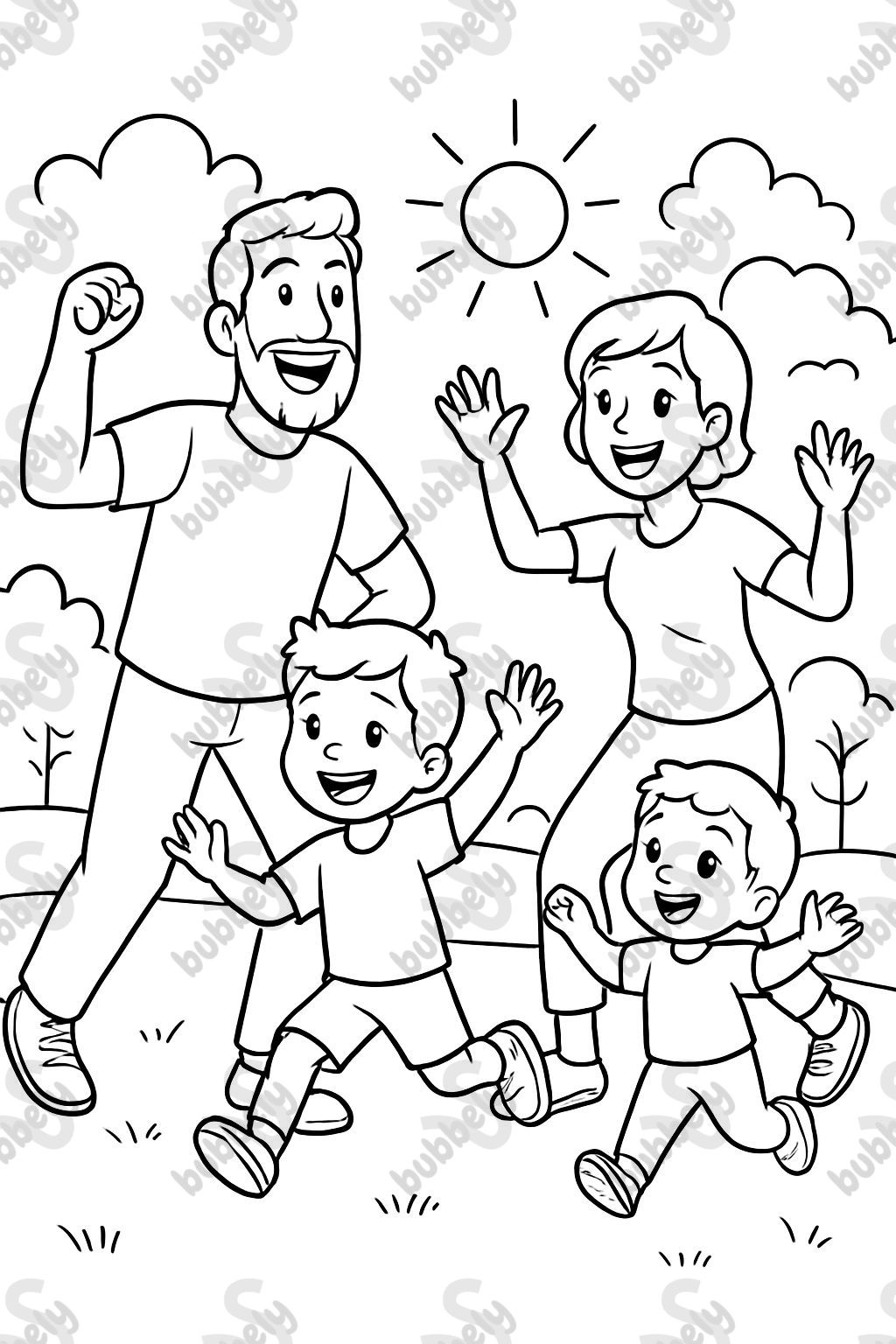 Ein großer bärtiger Vater, seine kurze Frau mit kurzem Haar, ihr 3-jähriger Sohn und 2-jähriger Sohn Ein großer bärtiger Vater, seine kurze Frau mit kurzem Haar, ihr 3-jähriger Sohn und 2-jähriger Sohn