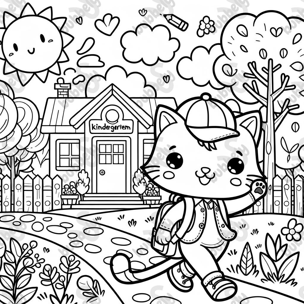 Eine Katze, die mit dem Kindergarten beginnt. Eine Katze, die mit dem Kindergarten beginnt.