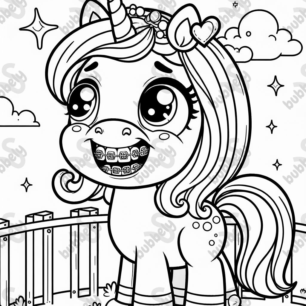 A unicorn with braces