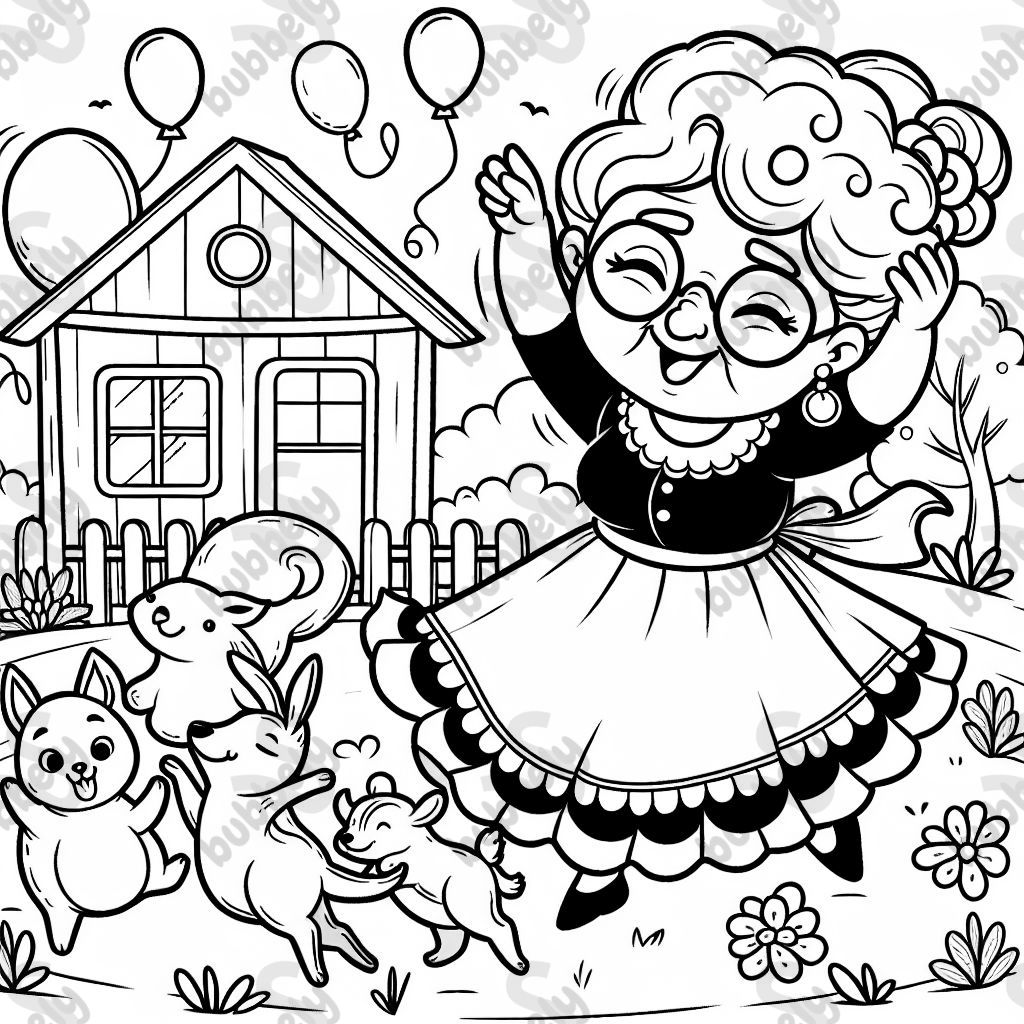 Una abuela bailando con sus animales.