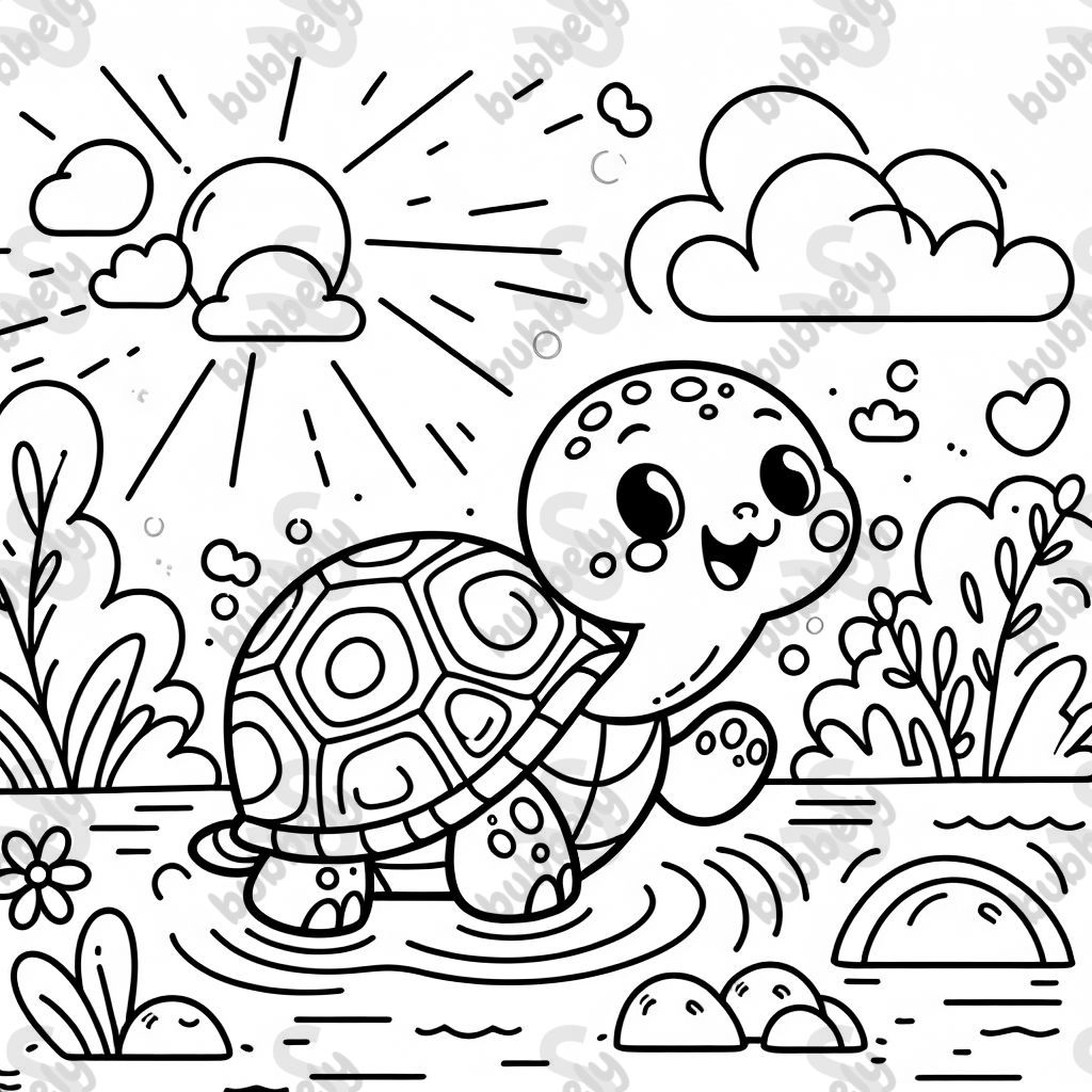 A cute turtle with big ears ready to be colored. A cute turtle with big ears ready to be colored.