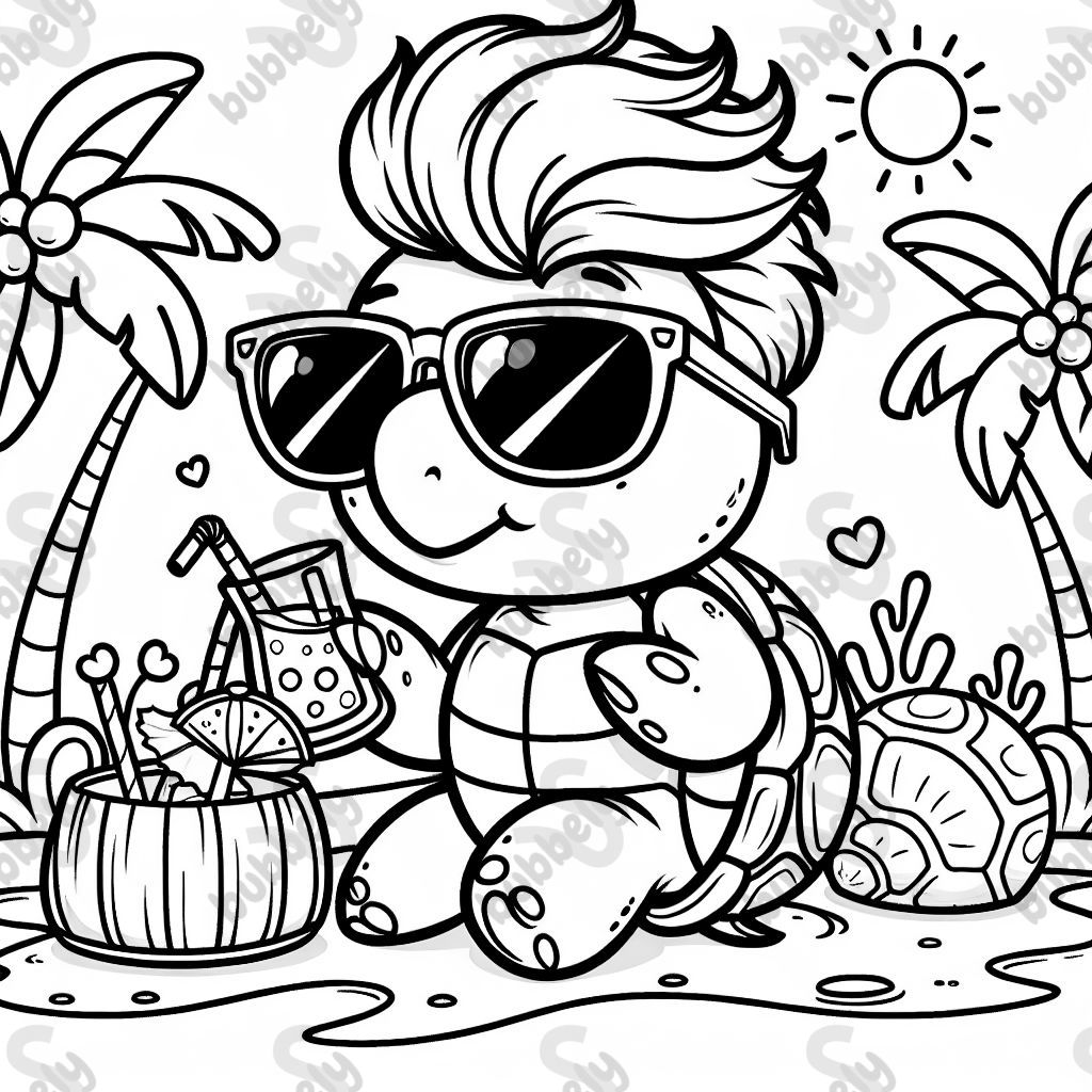 una tortuga con pelo y gafas de sol, cóctel y espada en la mano una tortuga con pelo y gafas de sol, cóctel y espada en la mano