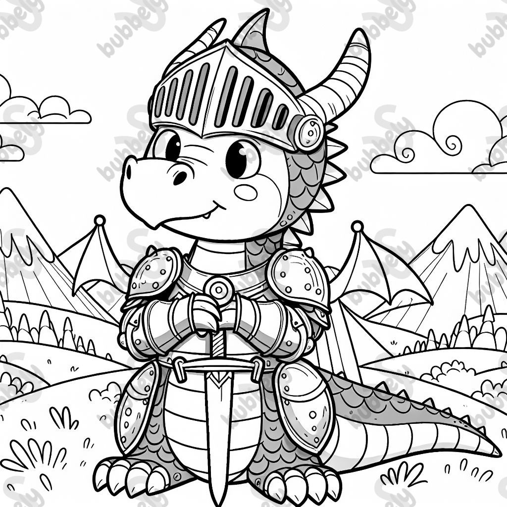 Un dragon en armure de chevalier pour une page à colorier excitante.