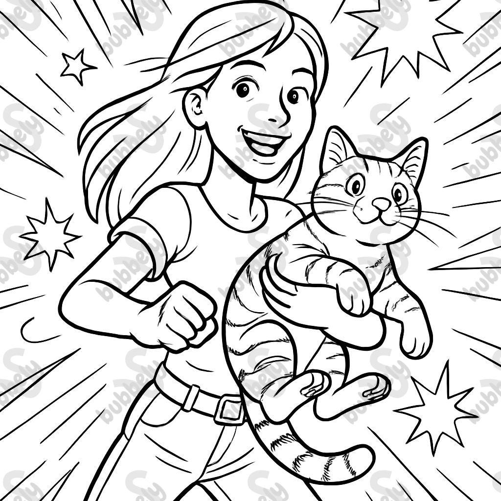 Eine schmale junge Frau mit langen Haaren und einem leichten Lächeln, die eine getigerte Katze hält. Eine schmale junge Frau mit langen Haaren und einem leichten Lächeln, die eine getigerte Katze hält.