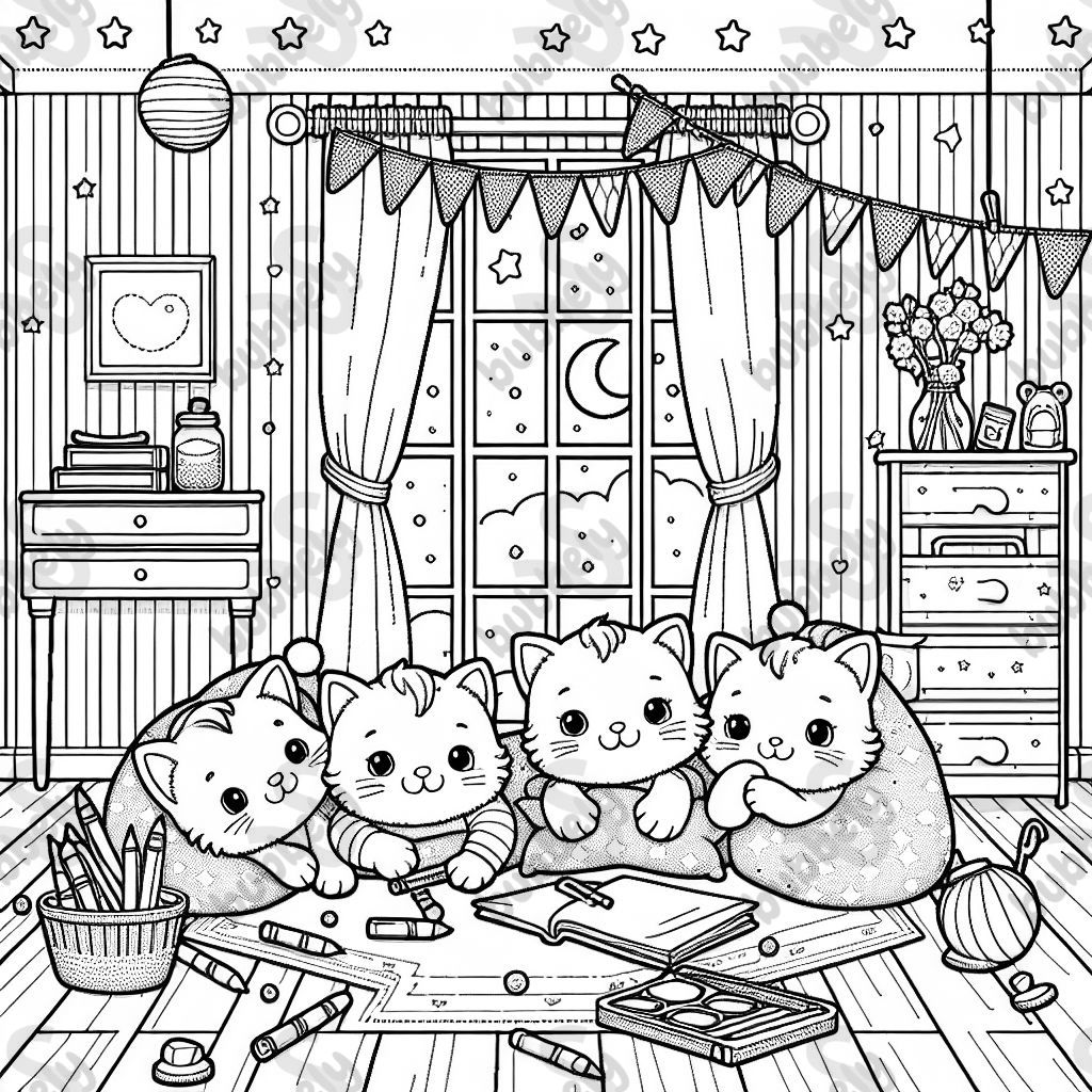 Cuatro gatitos en una fiesta de pijamas Cuatro gatitos en una fiesta de pijamas