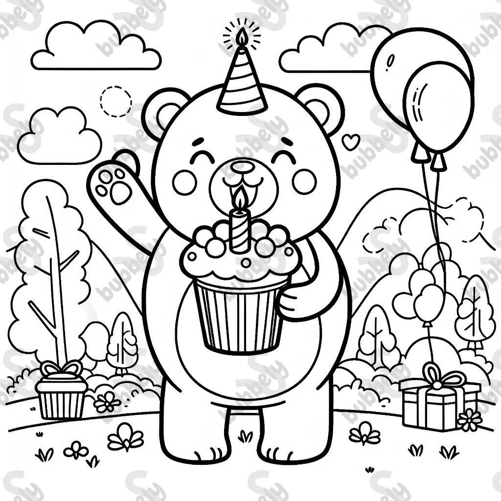 un oso con un cupcake de cumpleaños un oso con un cupcake de cumpleaños