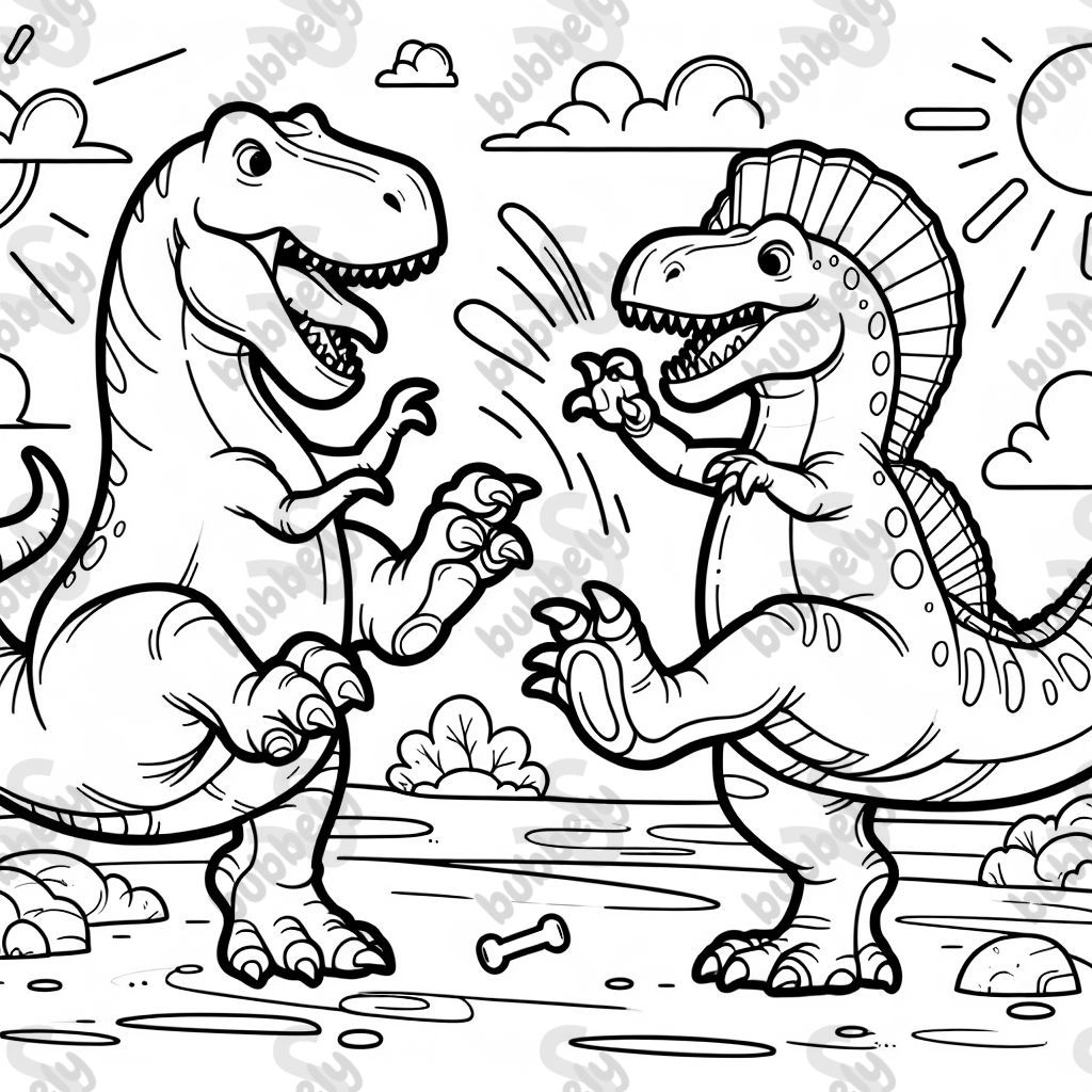 un T-Rex luchando contra un Spinosaurus. un T-Rex luchando contra un Spinosaurus.